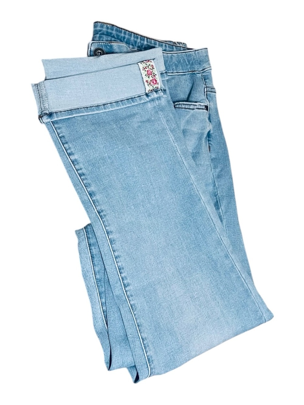 Matilda Jane Good Heart Straight Leg Light Wash Cuffed Jeans Floral Selvedge  12